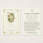 アイボリーと金ゴールド結婚のフローラロザリー祈りの言葉カード (正面&裏面)