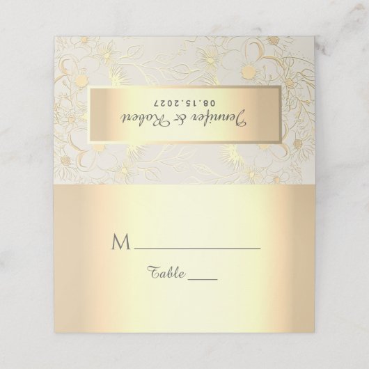 アイボリーと金ゴールド結婚の座席表 プレイスカード (外部開封)