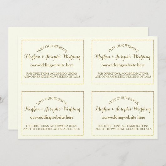 アイボリーと金ゴールド結婚の情報カード 招待状 (正面/裏面)