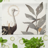 アイボリーと金ゴールド芸術的の水の色葉の キッチンタオル (折り畳み)