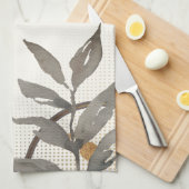 アイボリーと金ゴールド芸術的の水の色葉の キッチンタオル (四つ折り)