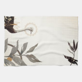 アイボリーと金ゴールド芸術的の水の色葉の キッチンタオル (横)