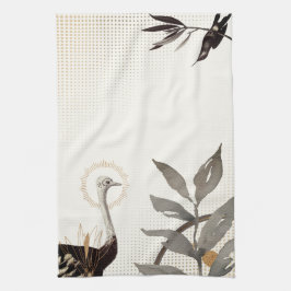 アイボリーと金ゴールド芸術的の水の色葉の キッチンタオル