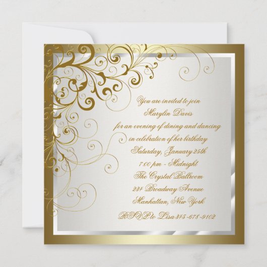 アイボリーと金ゴールド誕生日 招待状 (裏面)