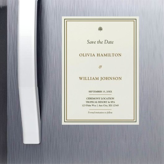 アイボリーと金ゴールド5x7写真Save the Date Magnet