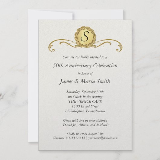 アイボリーと金ゴールド- 50周年記念パーティの招待状 招待状 (裏面)