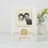 アイボリーと金ゴールド- 50周年記念パーティの招待状 招待状 (スタンド正面)