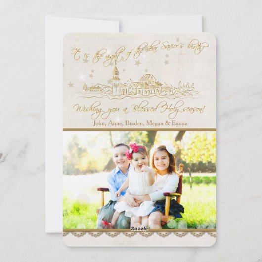 アイボリーと金ゴールドOホーリーナイト5x7フォトカードテンプレート シーズンカード (裏面)