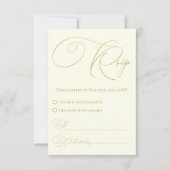 アイボリーと金ゴールドRSVPと食事の選択レスポンスカード 出欠カード (正面)