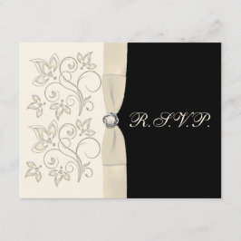 アイボリーと黒と真珠の愛の結び目リプライカード 出欠カード