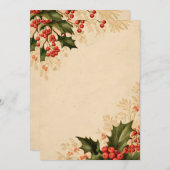 アイボリーにメタリックな葉の右ボーダー | モダン ヴィ 招待状 (正面/裏面)