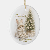 アイボリーのウサギ 赤ちゃんの初めてのクリスマス記念品 女の子 セラミックオーナメント (右)