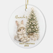 アイボリーのウサギ 赤ちゃんの初めてのクリスマス記念品 女の子 セラミックオーナメント (左)