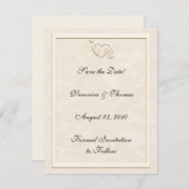 アイボリーのエンボス一見のハートの保存日付 セーブザデート (正面/裏面)