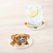 アイボリーのクリーム色の背景幕のボクサーの子犬 コースター (側面)
