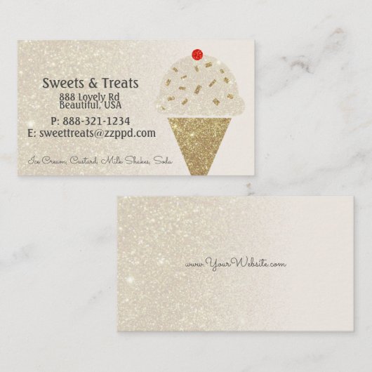 アイボリーのグリッターの勾配のアイスクリームコーン 名刺 (正面/裏面)