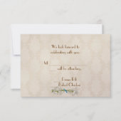 アイボリーのダマスクとデイジー　出欠返信 招待状 (正面)