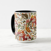 アイボリーのハリネズミと秋の森の植物 マグカップ (正面左)