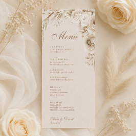 アイボリーのバラのベージュの結婚式メニューカード メニュー