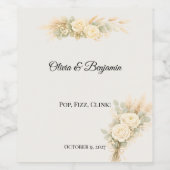 アイボリーのバラのラグジュアリー・ラスティックな結婚式 ワインラベル (シングルラベル)