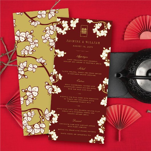 アイボリーのピーチ/梅の花の二重の喜びの結婚式 メニュー