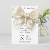アイボリーのフリル付きリボン 結婚式前祝い 招待状 (スタンド正面)