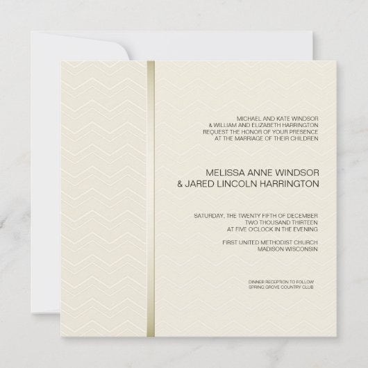 アイボリーのモダンな手頃のシェブロンの微妙なベージュ色 招待状 (正面)