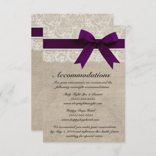 アイボリーのレースおよびバーラップの一見のプラム調節カード エンクロージャーカード (正面/裏面)