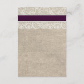 アイボリーのレースおよびバーラップの一見のプラム調節カード エンクロージャーカード (裏面)