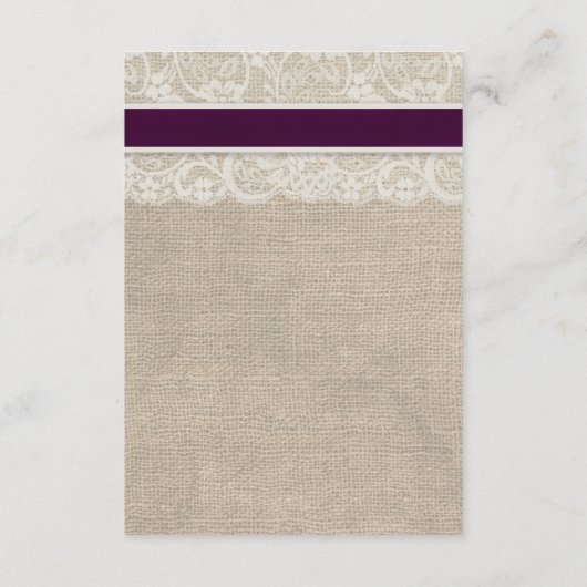 アイボリーのレースおよびバーラップの一見のプラム調節カード エンクロージャーカード (裏面)