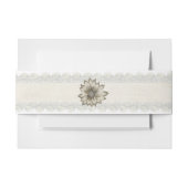 アイボリーのレースおよび花の結婚式の腹バンド 招待状ベリーバンド (正面例)