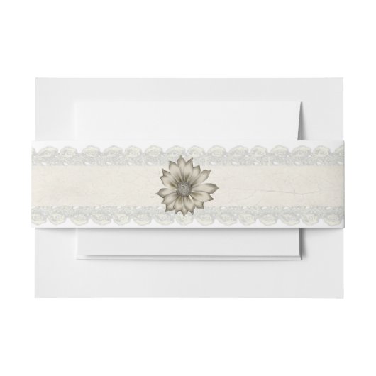 アイボリーのレースおよび花の結婚式の腹バンド 招待状ベリーバンド (正面例)