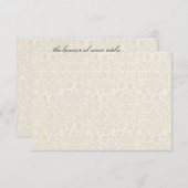 アイボリーのレースのダマスク織RSVPのメッセージカード 出欠カード (正面/裏面)