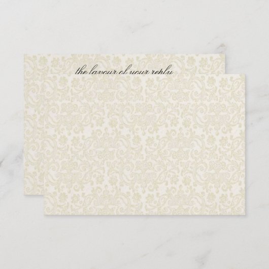 アイボリーのレースのダマスク織RSVPのメッセージカード 出欠カード (正面/裏面)