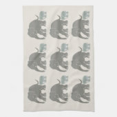 アイボリーの写実的な象のプリントのヴィンテージの灰色 キッチンタオル (縦)