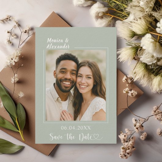 アイボリーの写真付きラグジュアリー結婚式Save the Date セーブザデート