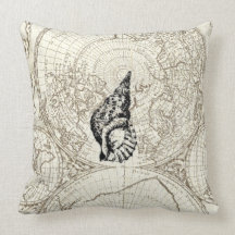 アイボリーの地図および貝殻のイラストレーションのシーライフ