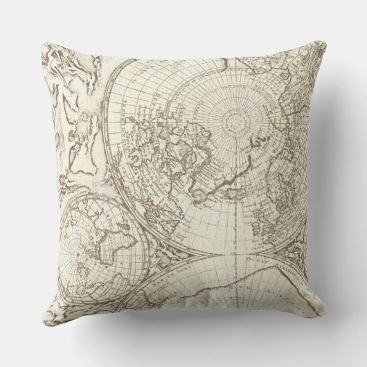 アイボリーの地図および貝殻のイラストレーションのシーライフ クッション (裏面)