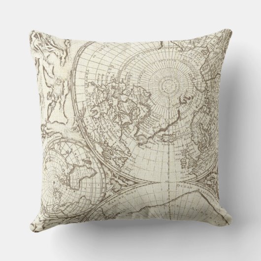 アイボリーの地図の青いカメのイラストレーションのシーライフ クッション (裏面)