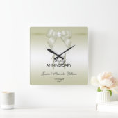 アイボリーの宝石の弓及びリボンの第14結婚記念日 スクエア壁時計 (ホーム)