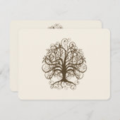 アイボリーの応答カードの茶色結婚の渦巻きツリー 出欠カード (正面/裏面)