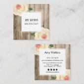アイボリーの水彩バラ素朴、木材、ソーシャルアイコン スクエア名刺 (正面/裏面)