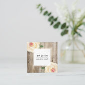 アイボリーの水彩バラ素朴、木材、ソーシャルアイコン スクエア名刺 (スタンド正面)