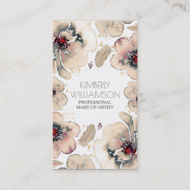 アイボリーの水彩画の花のBohoの羽のリース 名刺