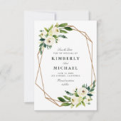 アイボリーの白いフローラジオメトリック保存の名刺 セーブザデート (正面)