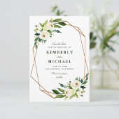 アイボリーの白いフローラジオメトリック保存の名刺 セーブザデート (スタンド正面)