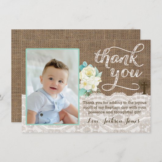 アイボリーの真新しい洗礼か第1聖餐のサンキューカード サンキューカード (正面/裏面)