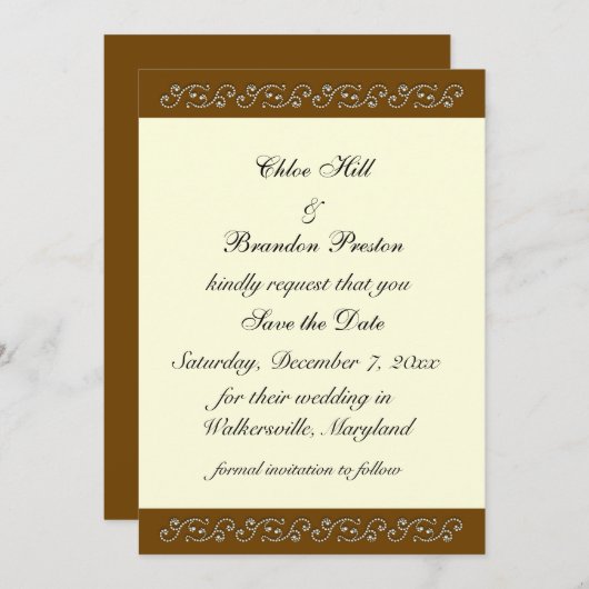 アイボリーの真珠エレガント日付を保存 セーブザデート (正面/裏面)