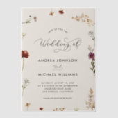 アイボリーの秋の野の花の秋の結婚式 ベラム紙招待状 (正面)