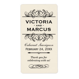 アイボリーの結婚ワインボトルモノグラムの有利ラベル ラベル